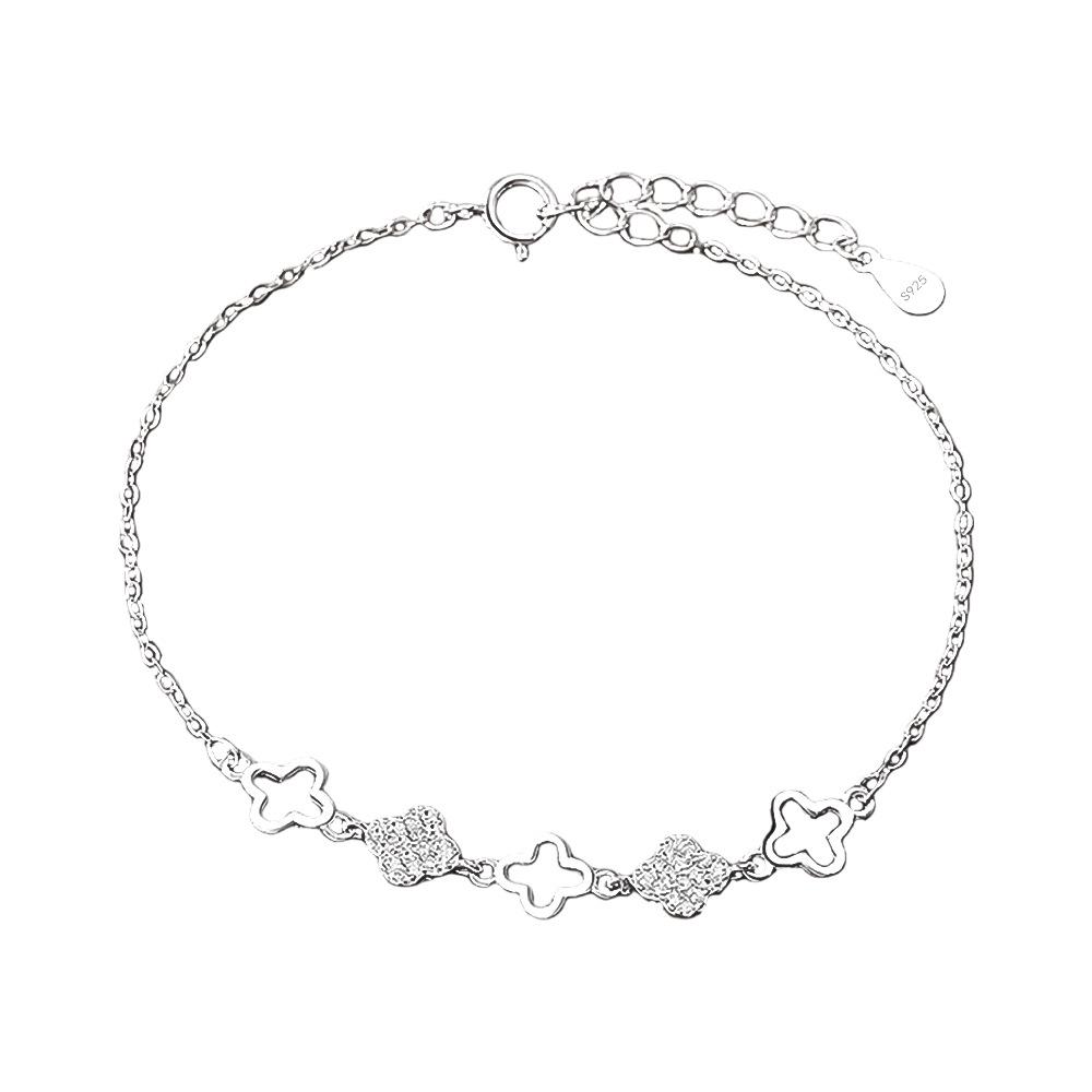S925 Sterling Silver Lucky Four-Leaf Clover Bracelet in Mori Style - Simple, Elegant, Niche Hand Jewelry