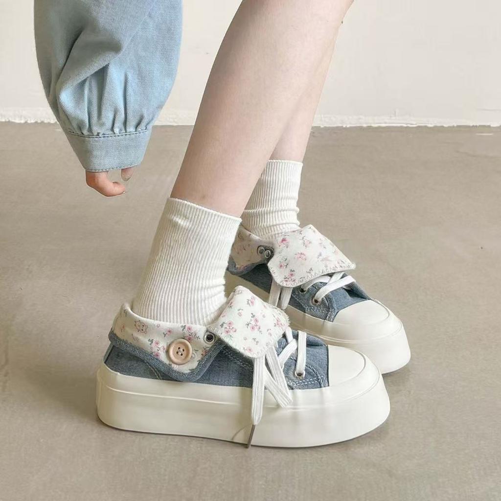 New thick-soled breathable canvas shoes in autumn, thin casual board shoes