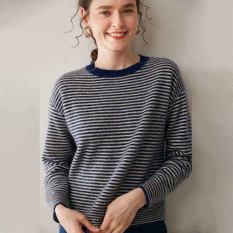 Women's Striped Cashmere Sweater - Loose Fit, Gentle Style for Autumn/Winter