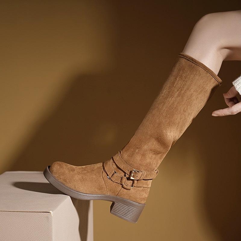 Naza same western cowboy boots women's 2025 autumn new wasteland wind boots pleated pile boots knight boots