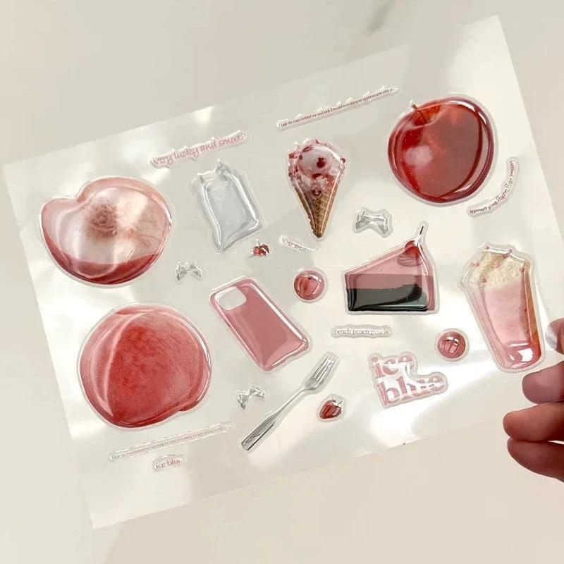 Girlish Cute Pink Fruit Ice Cream 3D Relief Stickers High-quality Epoxy Resin Jelly Decals for IPad Laptops Phone Case DIY Decor