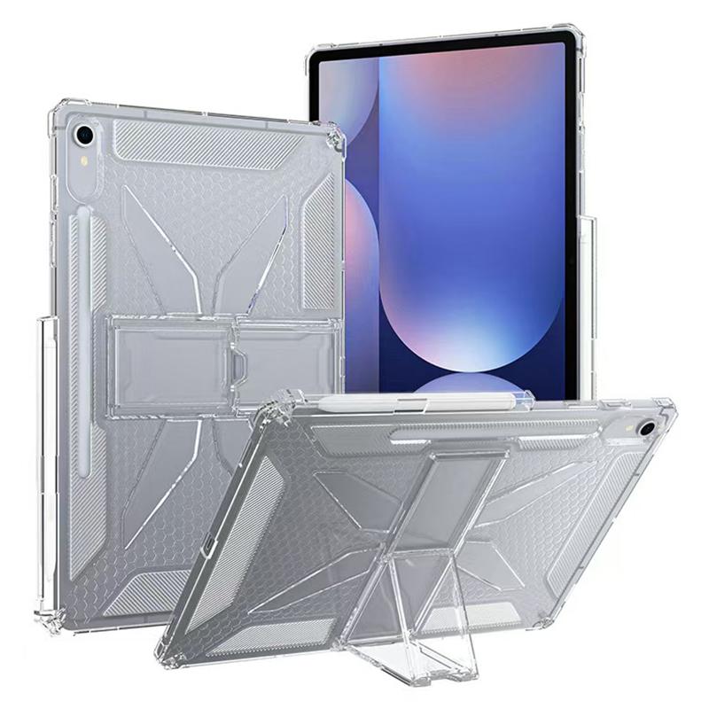 

For Samsung Galaxy Tab S9 Clear Case Kickstand Shockproof TPU+PC Tablet Cover with Pen Slot A