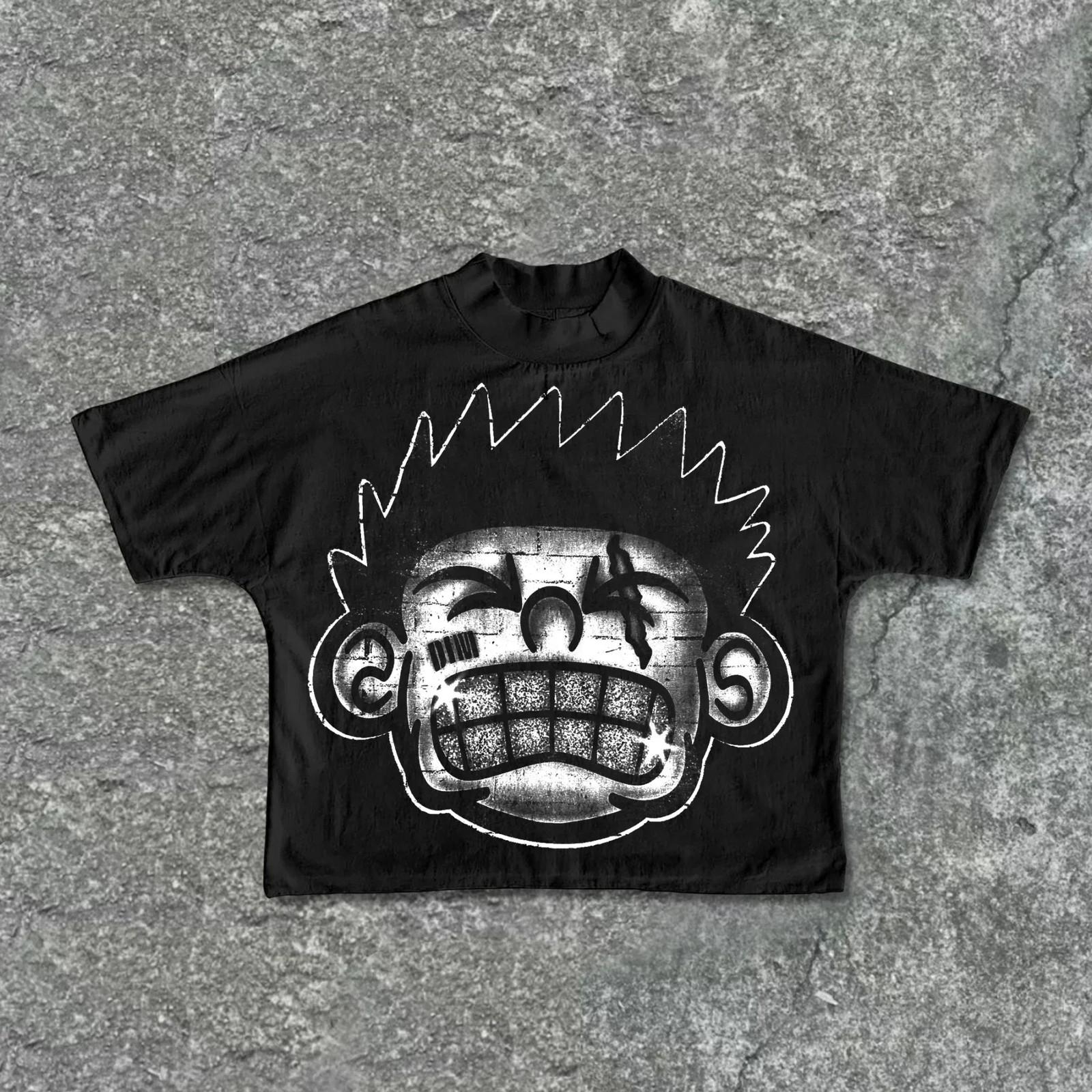 Cartoon Character Grin Mens Y2K Graphic T Shirt Streetwear Cotton Tee S-3XL M