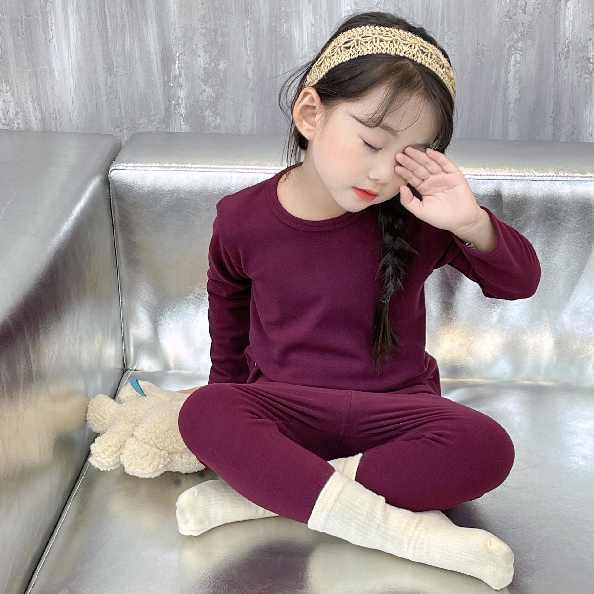 

Class A Thermal Pajamas Set for Girls - Solid Color, Warm, Autumn & Winter 90 cm