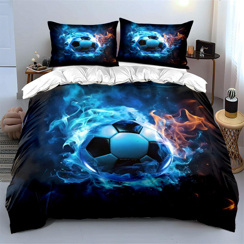 "Soccer Ball Fire & Ice Design" Bedding Duvet Cover Set Duvet Cover Pillowcases (1 * Duvet Cover 2 * Pillowcases, without duvet insert)
