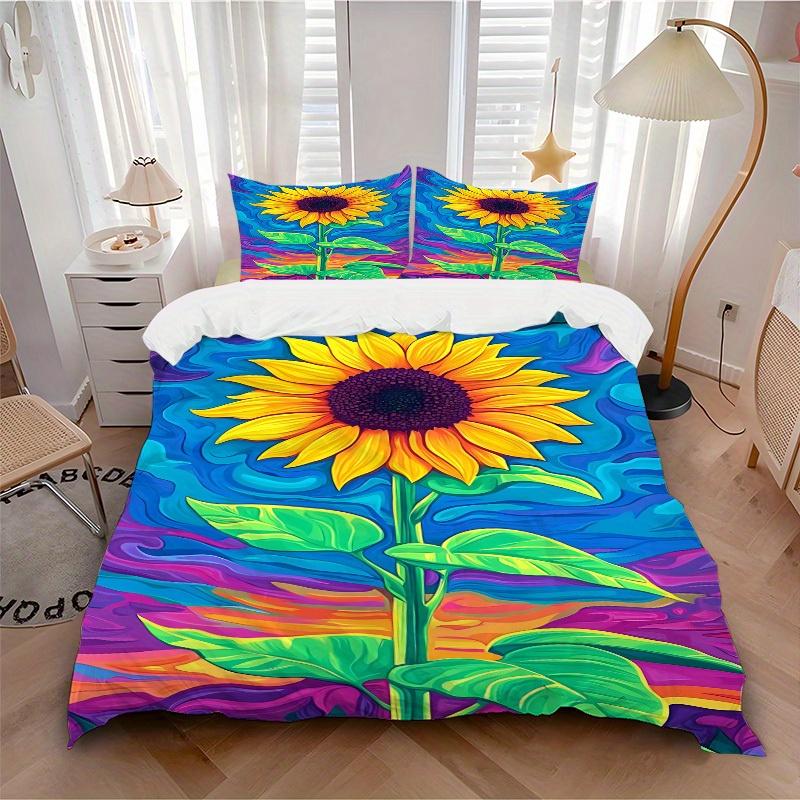 

3pcs Sunflower Vibrant 1Cover + 2Pillowcases, PillowInserts NotIncluded, Machine Washable, All - Season Use, Suitable for Bedroom Guest Room96 135x200cm
