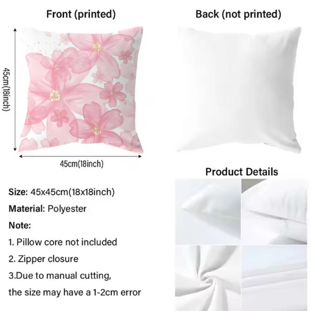 Light Pink Gentle Petals Cushion Cover Soft & Easy-Wash Pillow Case – Versatile For Couch, Bed, Travel And Office