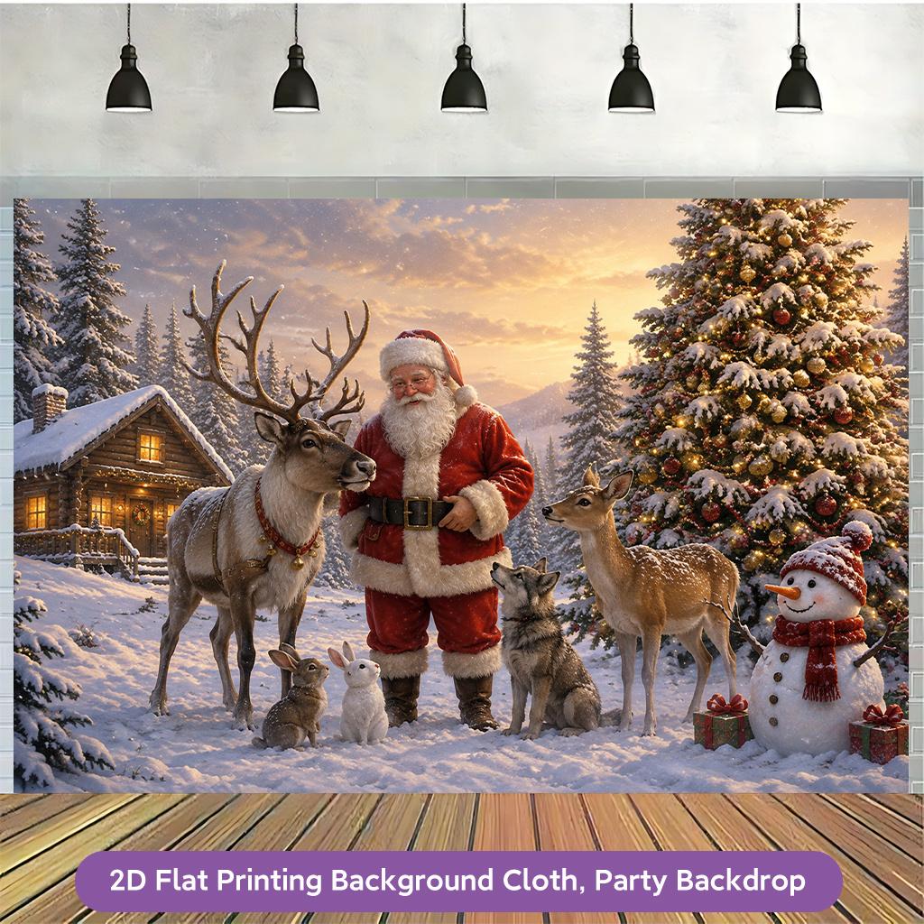 1Pcs Santa Animals Snow Reindeer Decoration Background Winter Backdrop For Photo Studio Photo Booth Party