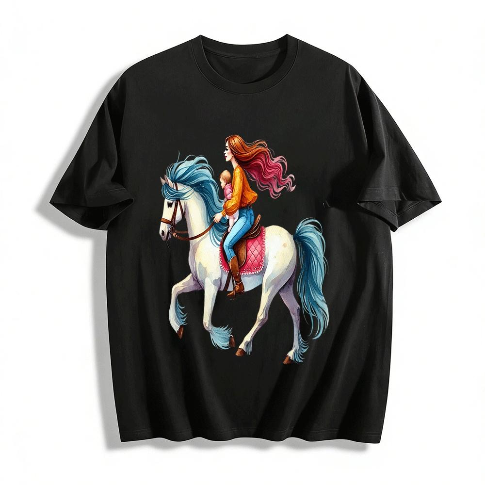 Parent-child Horse Riding Fun Print Casual Top Pure cotton T-shirt XXS