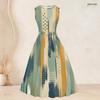 Women Plus Size Two Piece Dress Set 3 4 Sleeve Open Front Cardigan Sleeveless Round Neck Tie Waist Flared Dress Blue Black Printed
