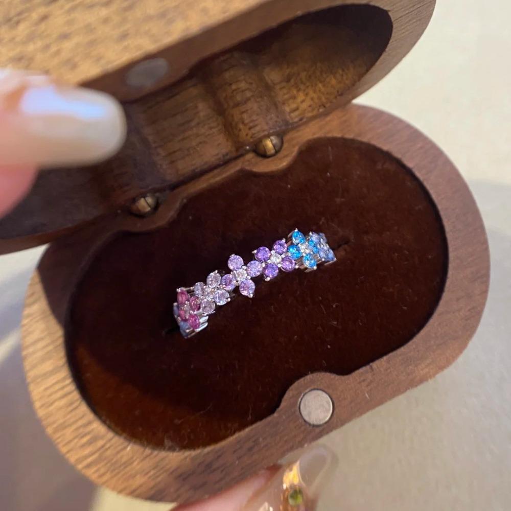 Retro Four Leaf Clover Ring Colorful Gemstone Baroque Style Stackable Band French Luxury Jewelry