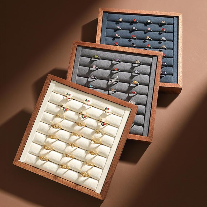 Wooden Jewelry Display Tray Large Capacity Ring Storage Trays Counter Earring Organizer Display Props Jeweler Jewelry Tray