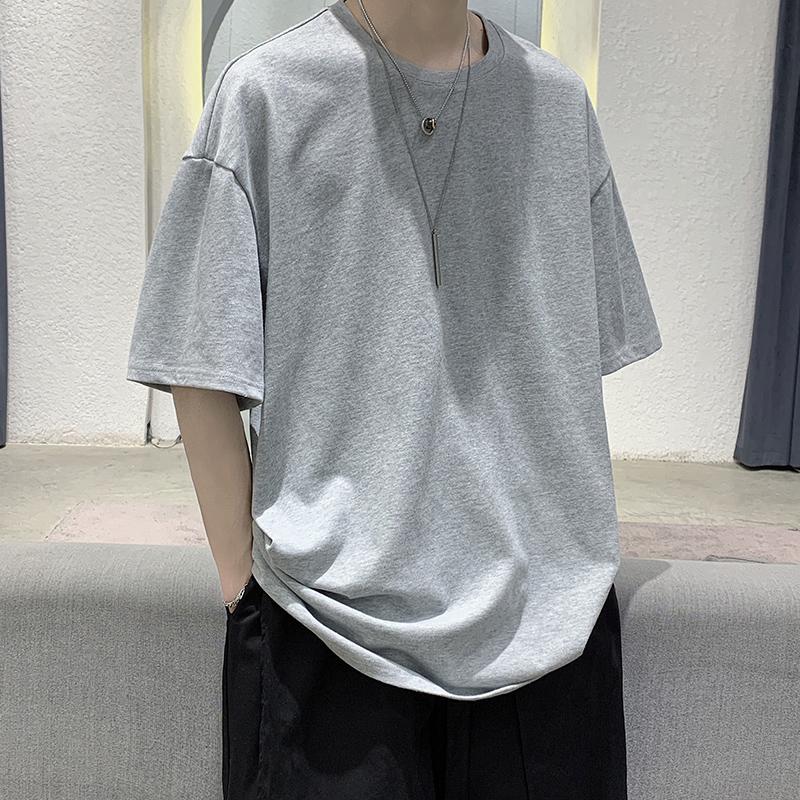 Pánské tričko s krátkým rukávem, ležérní, jednobarevné, 100% bavlna, pro muže, léto 2026, s kulatým výstřihem, základní