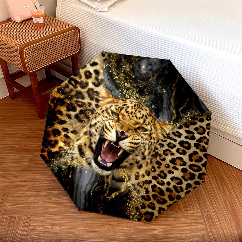 1 PC Automatic Folding Umbrella - Golden Leopard Pattern, Portable & Foldable Design with 8 Ribs, Christmas Birthday Gifts