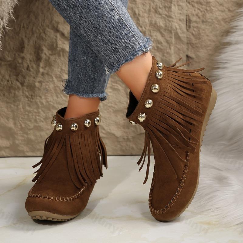 Women's Fashion Tassel Designed Casual Retro Short Boots  Autumn New Versatile Comfortable Non Slip Roman Style Ankle Boots