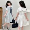 Girls' Korean version college style summer dress, new summer children's stylish navy collar bow dress
