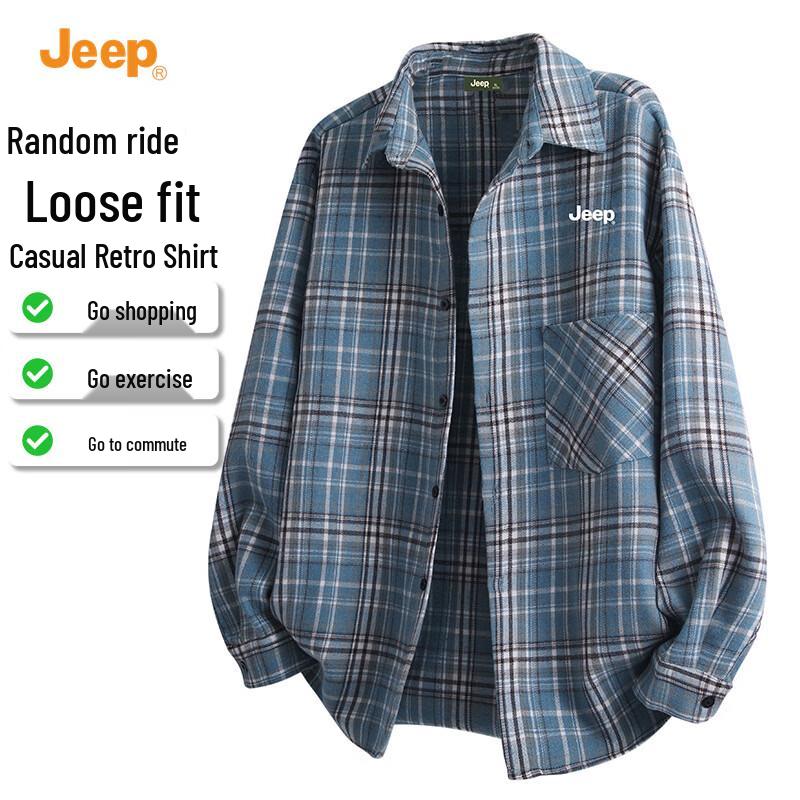 JEEP Men s Retro Plaid Long Sleeve Shirt 5XL