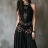 Women's Halter Neck Sleeveless Floral Embroidered Maxi Dress Slim Fit High Waist Irregular Hem Party Dress