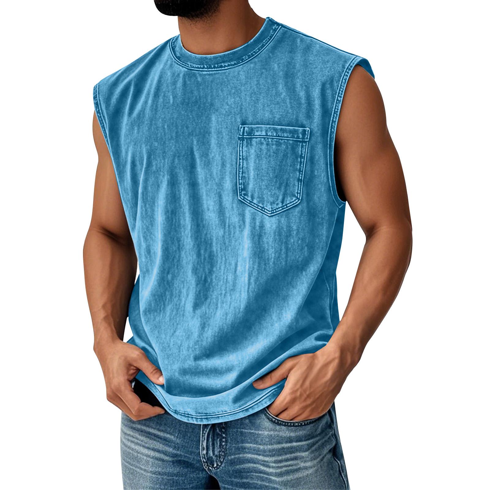 Mens Tank Top Sleeveless Shirt with Pocket Casual Tank Tops for Men Soft Tank Top Men Comfortable Mens Tank Tops Summer XL синий
