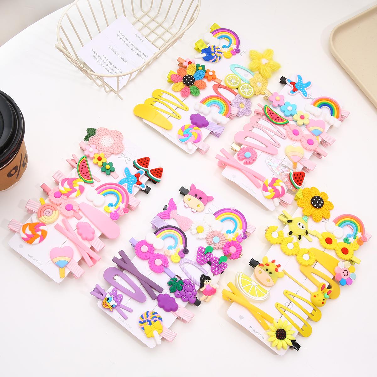 

14 шт./компл., новый детский милый набор заколок ярких цветов для девочек, модные аксессуары для заколок для волос