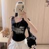 #Summer New Sweet and Sexy Letter Printing Plaid Strap Sling Vest Integrated with Chest Pad
