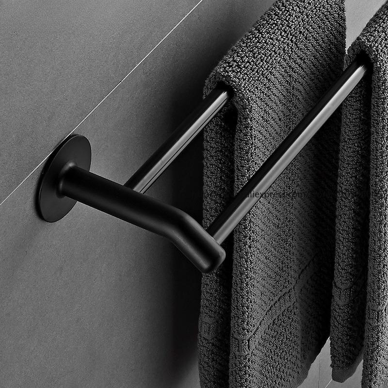 No Punching Space Aluminum Towel Rack Towel Bar Single Bar Toilet Hanging Bar Hanging Towel Hanger Bathroom Pendant White