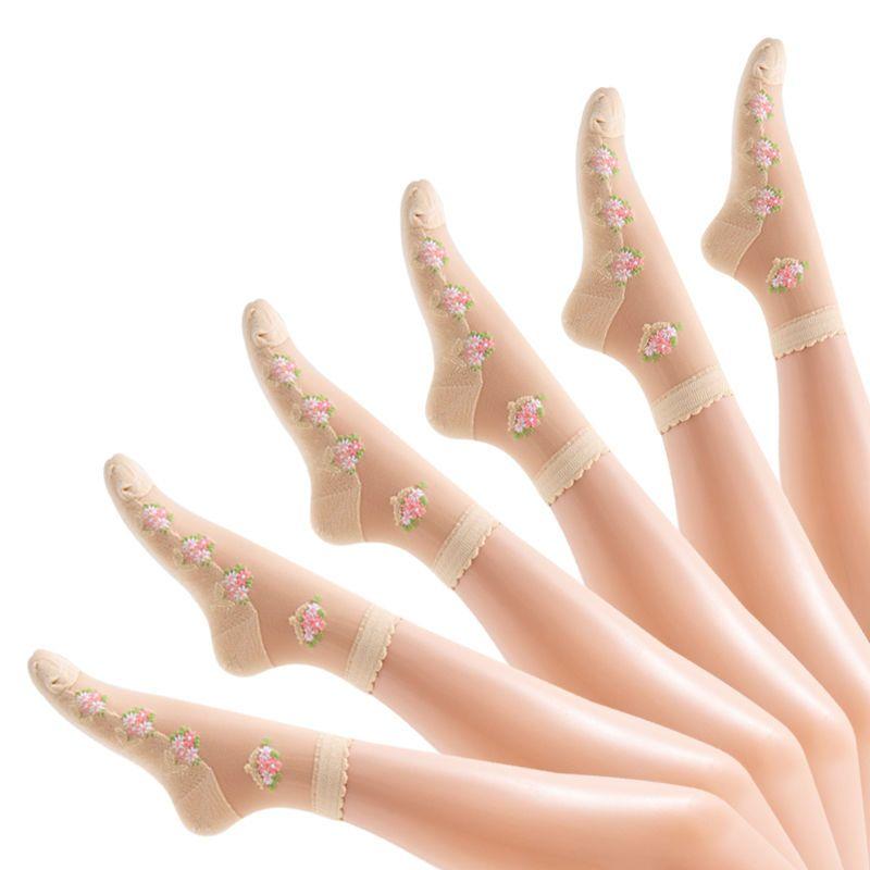 5 párů dámských letních tenkých prodyšných a zápachu odolných ponožek Dámské ponožky se sukněmi Letní středně vysoké růžové podkolenky