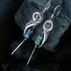 Geometric New Blue Green Square Zircon Earrings Hollow Metal Handmade Earrings