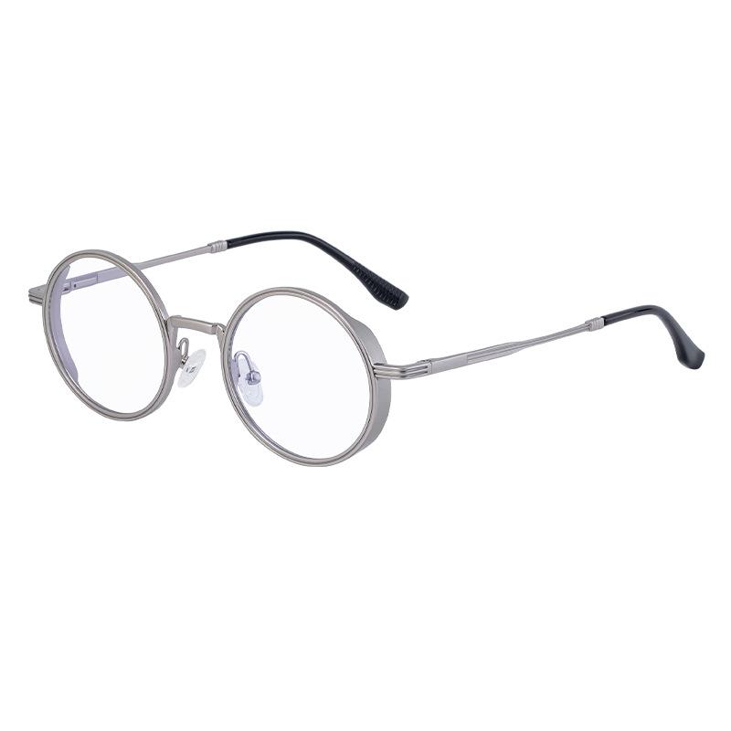 Non-polarized Round Frame Sunglasses for Men with Spring Legs, Retro and High-end Sunglasses, Metal Oval Frame Glasses