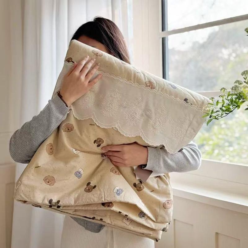 Lace Pure Cotton Quilt Twin Queen Size Bedding Single Double Bed Comforter Summer Spring Floral Print Gauze Quilted Blanket