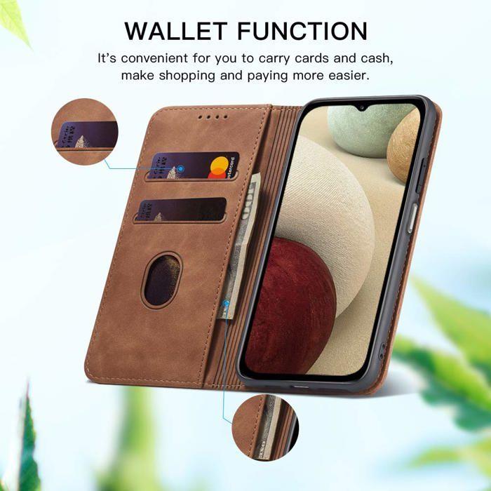 Housse/Étui portefeuille - LEAISAN - A12-02 - Marron - Cuir &amp; coque TPU - 2 emplacements cartes