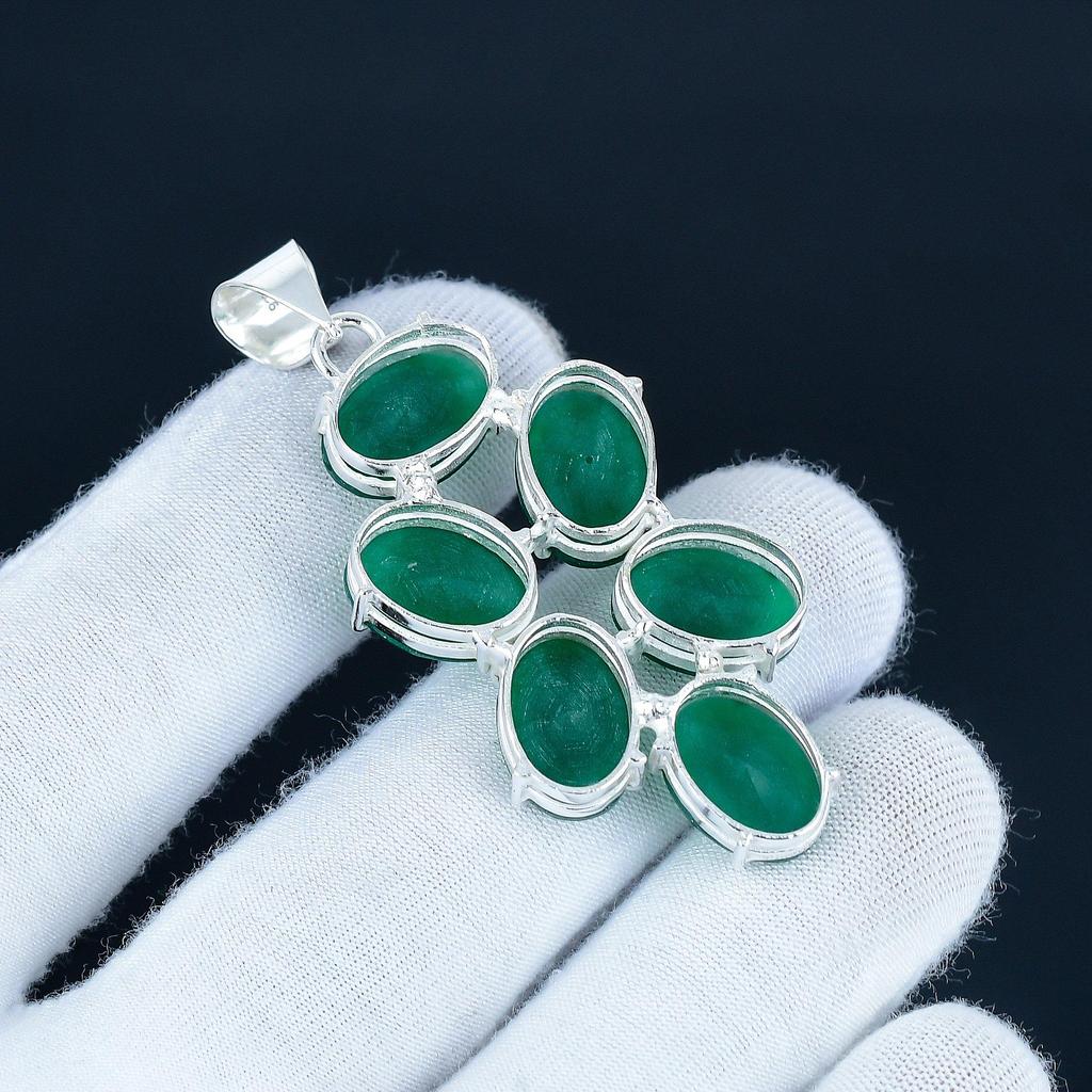 Vackert smaragd ädelstenshänge 925 Sterlingsilver - Handgjord design, Smycken för vardagsbruk, Unikt smaragdhänge gåva till mamma