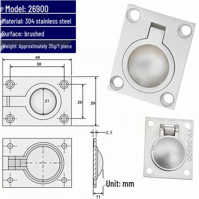 

304 Stainless Steel Ring Handle Hatch Pull for RV or Yacht Decks