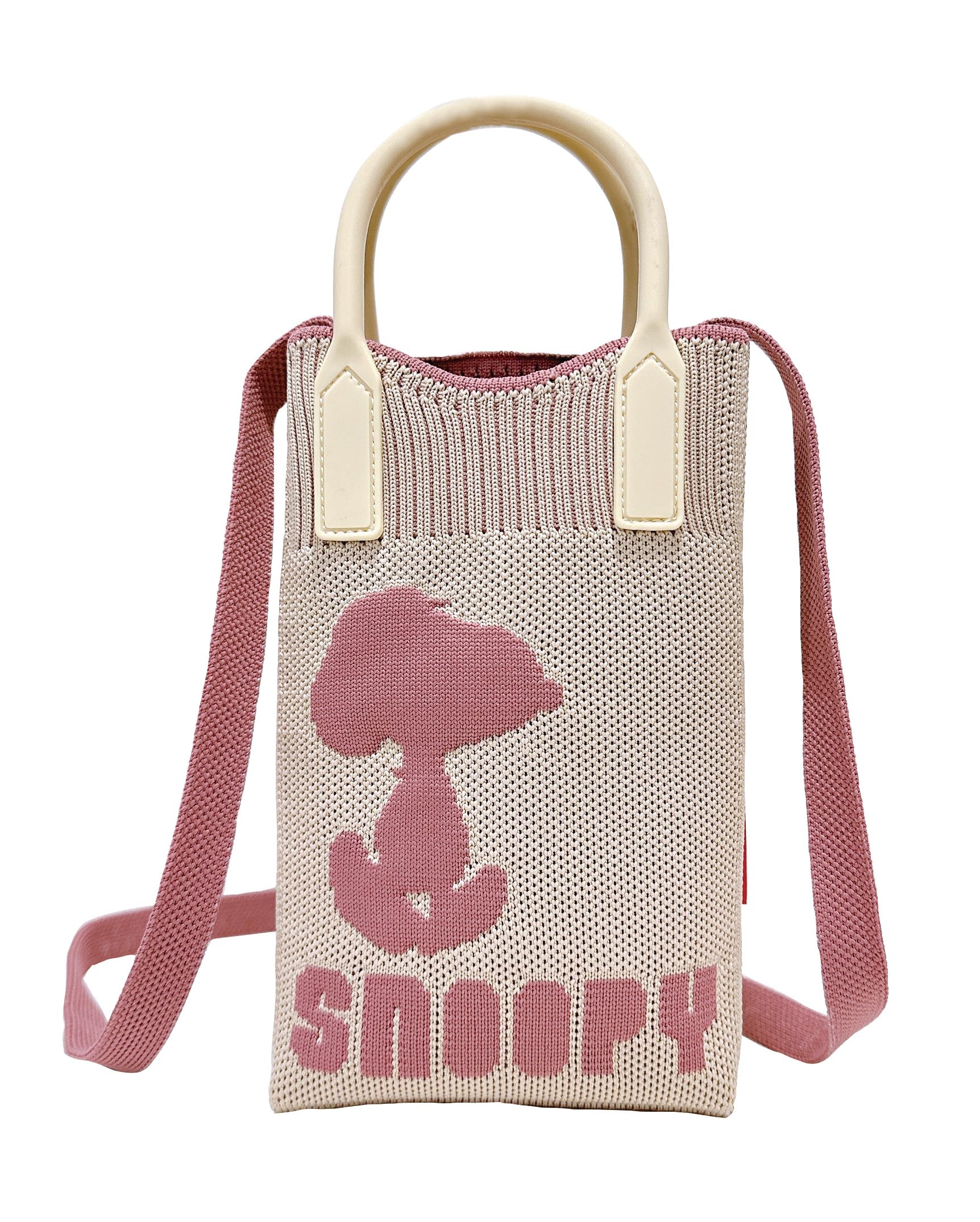 

8586 SNOOPY Mini Tote Bag with Shoulder IP BR Silicone Handle Peanuts9E [Rootote] (01 Beige)