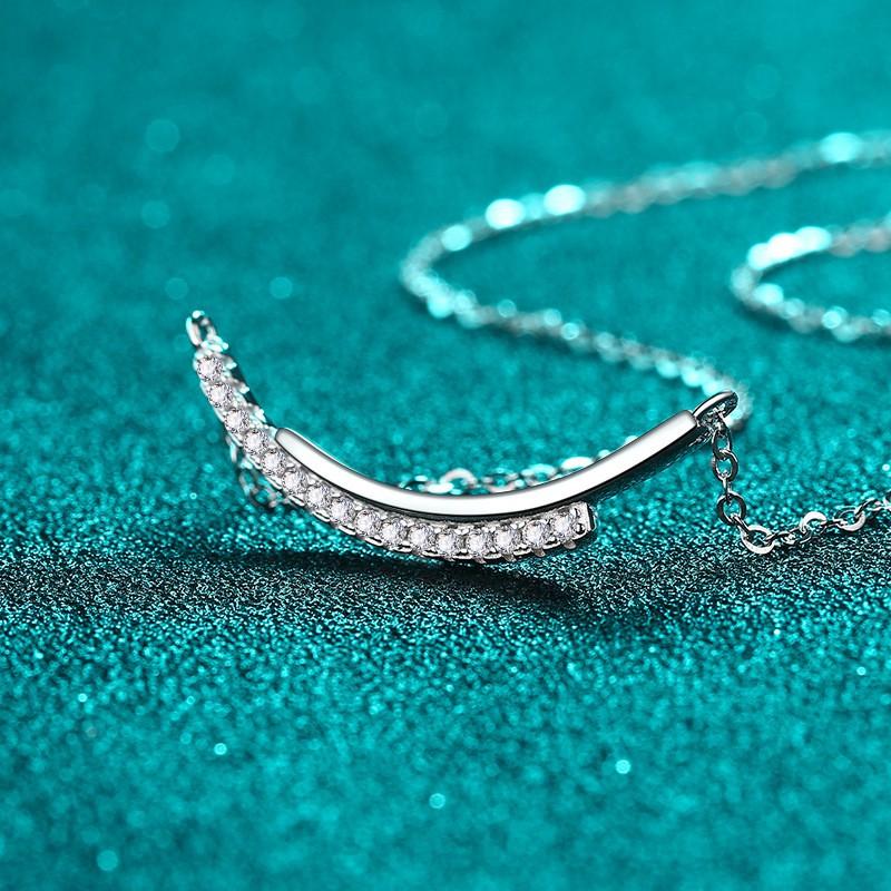 Sterling Moissanite Necklace Women Minimalist Smile Line Chain With Micro Pave Zirconia Elegant Cool-Tone Pendant