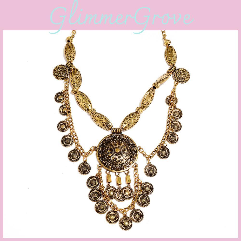 Retro Jewelry Alloy Coin Necklace With Geometric Design For Casual Bohemian Look