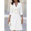 Novamix Women's Fashion Spring Autumn 3/4 Sleeves V-Neck Solid Color Print Casual Dresses