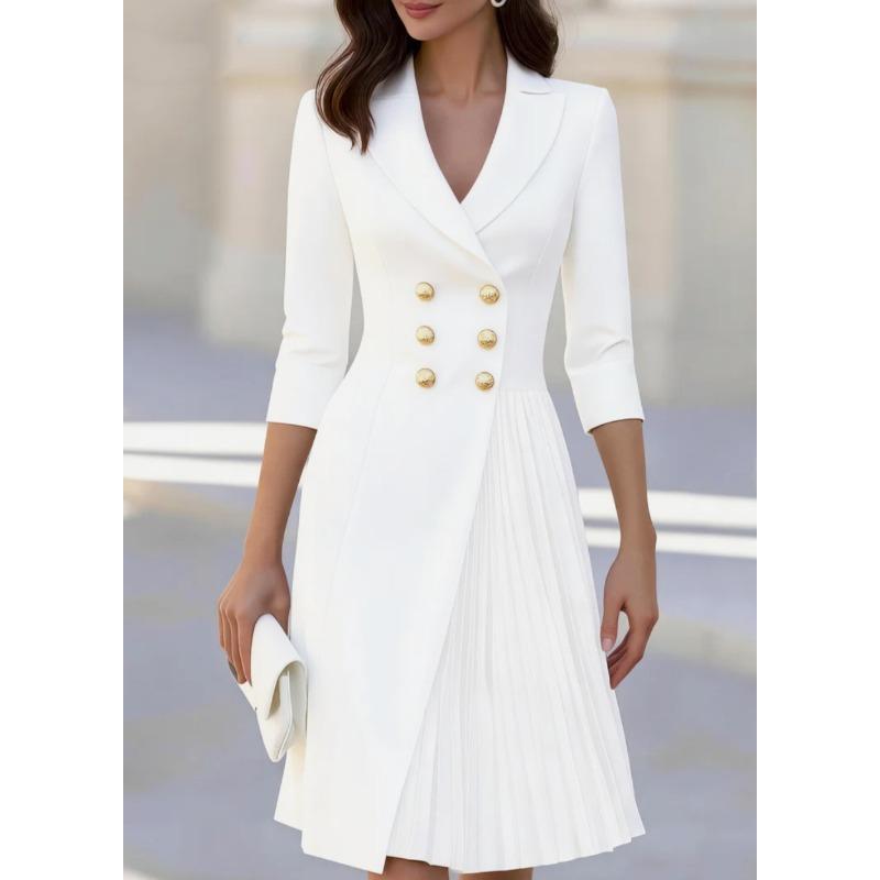 MGHR Women's Fashion Spring Autumn 3/4 Sleeves V-Neck Solid Color Print Casual Dresses