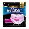 Pantalón de Período Súper Absorbente Whisper, 6 Pantalones Talla M-L, Protección Antifugas de 360 Grados Para Flujo Abundante, Ajuste Como de Ropa Interior Para Cobertura Total de la Espalda, Absorbe Hea