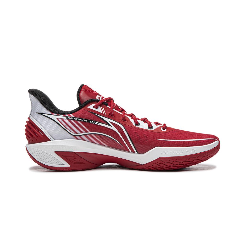 Li Ning Light Speed 4 Cushioning Slip Resistant Abrasion Resistant Rebound Low top Basketball Shoes Men's Red White ABPW011-2