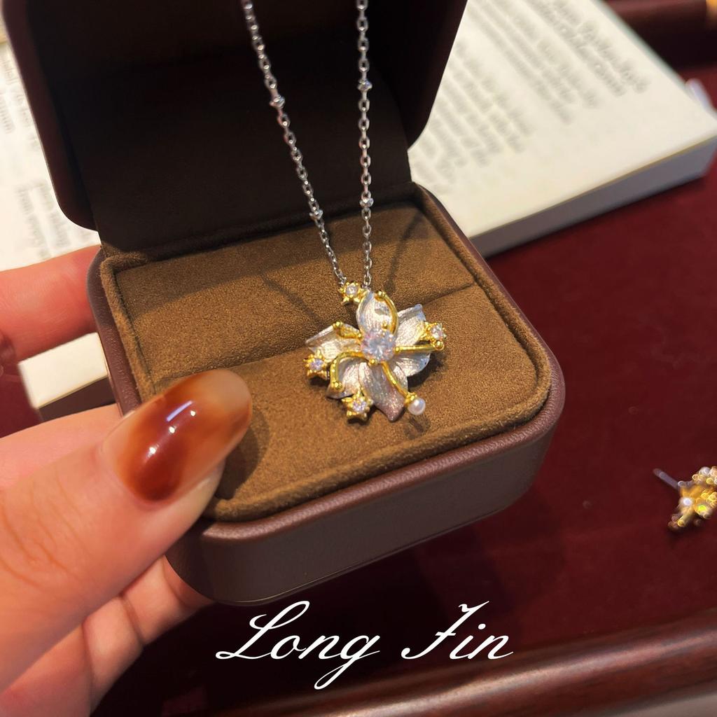 Handmade Brushed Gold Gardenia Necklace, Stud Earrings, Ring Set, Light Luxury And High-End Generation