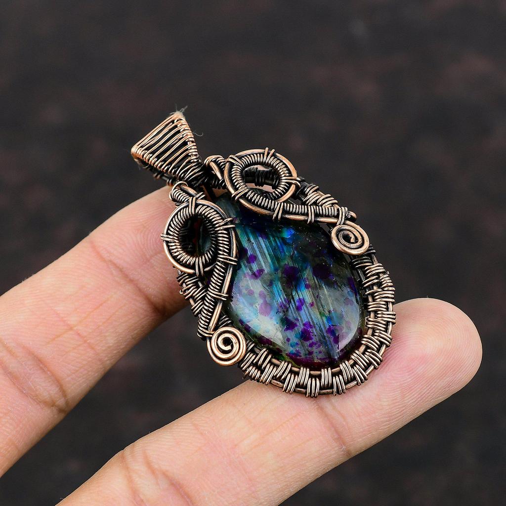 Multi Fire Labradorite Gemstone Pendant Copper Wire Wrapped Pendant Handmade Pendant Wonderful Copper Jewelry Pendant For Gift Wire Jewelry