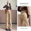Women's Plus Velvet Khaki Flared Jeans - Slim Fit, Stretchy, Flattering Micro Flare Pants for Autumn/Winter.