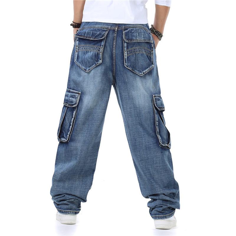 Jeans For Men Men's Straight Denim Cargo Pants Biker Jeans Men Baggy Loose Blue Jeans With Side Pocket