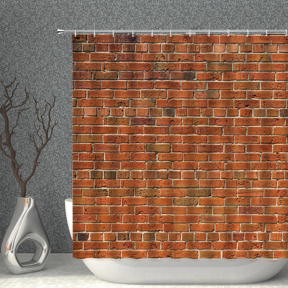

Brick Pattern Shower Curtains Waterproof Fabric Stone Grain Bath Curtain For Bathroom Partition Multi-Size With Hooks Home Decor W60H190(CM)-1 Pcs