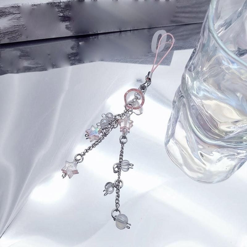 Unique Fringe Cellphone Strap with Jellyfish Shape Star Pendant Phone Lanyard DIY Handmade Cute Phone Charm Jewelry