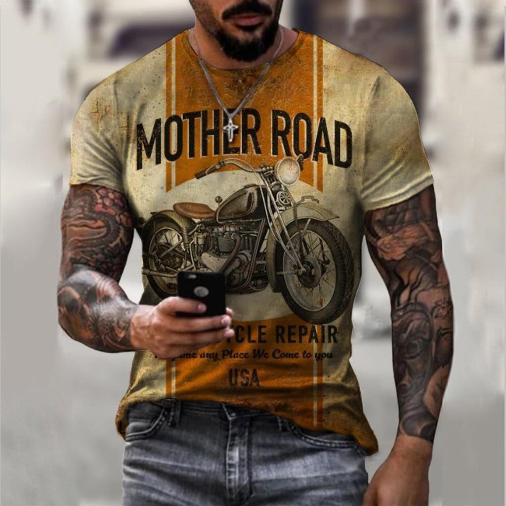 Top Estivo Girocollo Stampa 3D Motivo Motocicletta alla Moda Casual Manica Corta T-shirt da Uomo