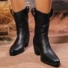 Fashion 2025 Black Thick Heel Western Boots Women Plus Size 36-43 Pointed Toe Ankle Boots Woman Autumn Winter Slip On Cowboy Botas Mujer