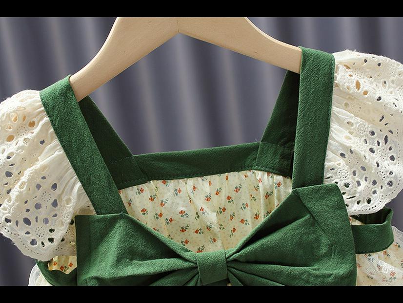 2023 Mädchen Blumen Schleife Top & Shorts Stilvoller Sommeranzug