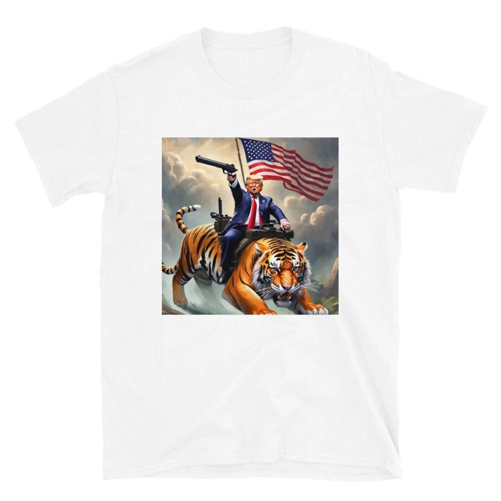trump riding a tiger funny T-Shirt 3XL